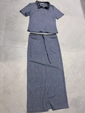 그레이 스커트 셋업 체크 옷깃 ZARA