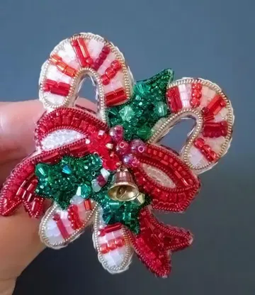 핸드메이드 비즈 자수 브로치 - 캔디케인