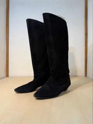 스웨이드 롱 부츠 블랙 23.5cm