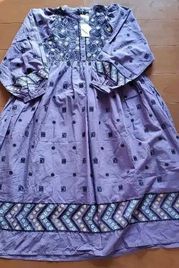 marble SUD 자수 퍼플 긴팔 롱 원피스