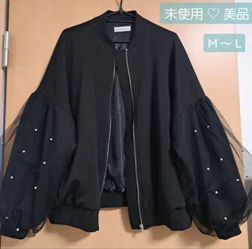 미사용 펄 퍼프 슬리브 블루종 후드티 아우터 시어 블랙