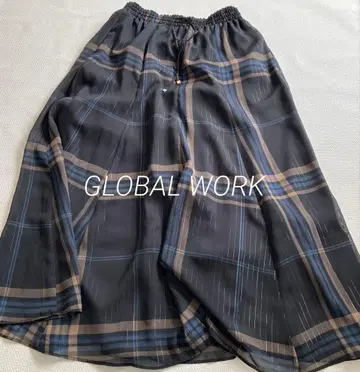 GLOBAL WORK 샤이니 스커트 플레어 블랙 x 네이비