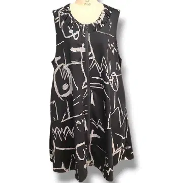 베스트 롱 베스트 블랙 블랙 모드 추상 프린트 A라인 튜닉