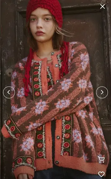 부클레 총 패턴 자카드 니트 가디건