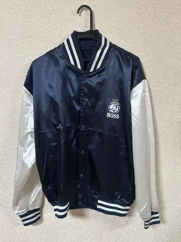BOSS 커피 로고 바시티 자켓 네이비