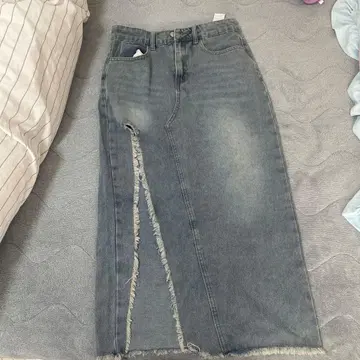 그레이 프린지 타이트 스커트 롱