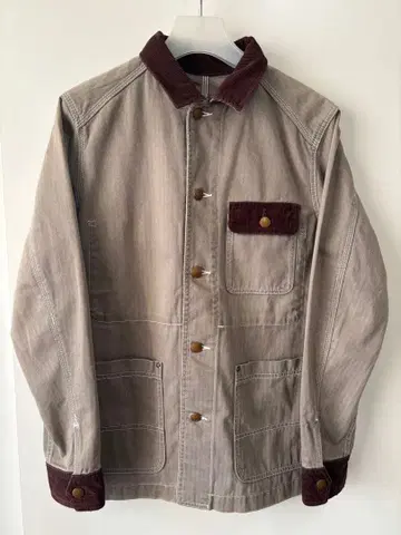 타케오 키쿠치 그레이 코듀로이 옷깃 커버올 자켓