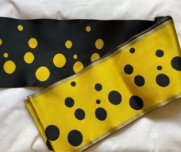 반폭 오비 팝한 도트 패턴 블랙 x 옐로우 컬러 폴리