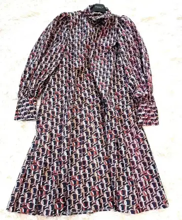 아디아무 기하학 패턴 긴팔 롱 원피스 보타이 사이즈 0