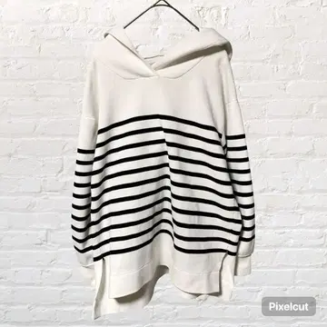 12394 저스길리티 보더 니트 후드티 후디 S 화이트 블랙