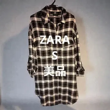 ZARA 블랙 화이트 체크 무늬 롱 셔츠