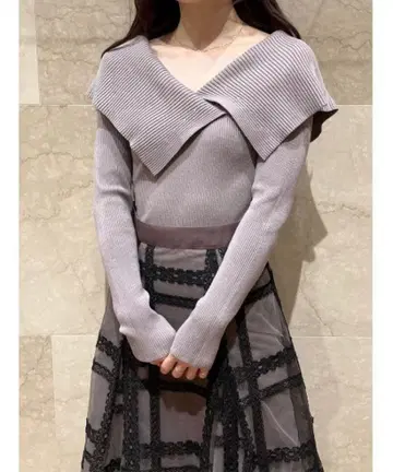 SNIDEL 오프숄더 리브 니트 풀오버