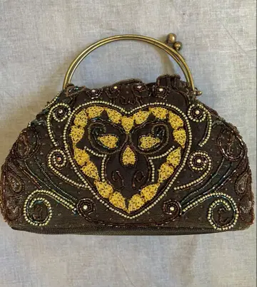 비즈 가마구치 하트 무늬 에스닉 백