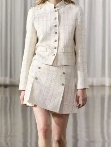 ZARA 트위드 셋업 스커트 자켓 화이트