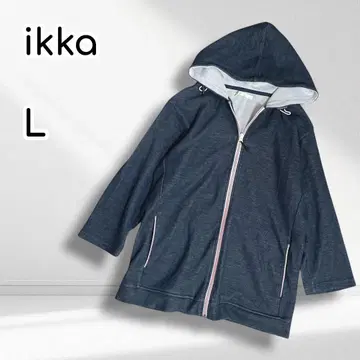 ikka 코튼 혼방 7부 소매 드로스트 집업 후드티