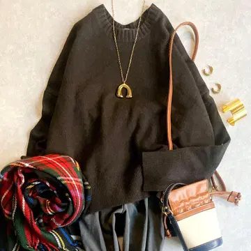 인기 투모로우랜드 울 캐시미어 크루넥 니트 어른 브라운 긴팔