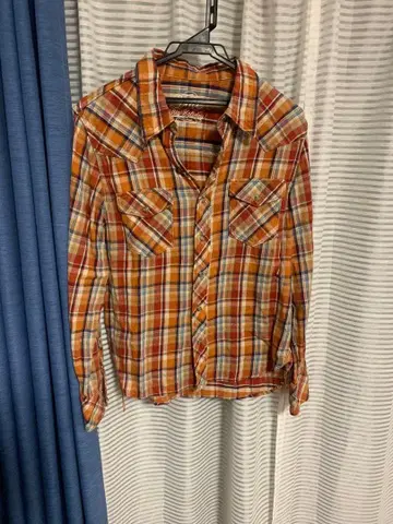 TMT 체크 셔츠 네이비 콘초 버튼 S