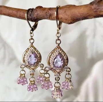 엘레강트한 골드 핑크 비즈 귀걸이