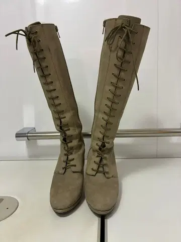 bruno premi 베이지 레이스업 롱 부츠 하이힐