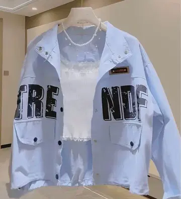 프린트 라이트 블루 자켓