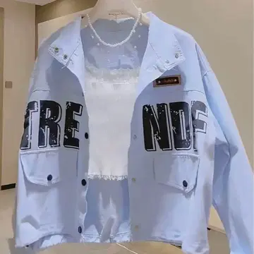 프린트 라이트 블루 자켓