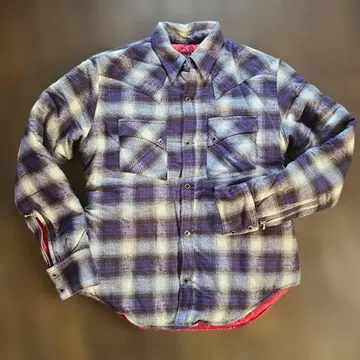 스컬 플라이트 보라색 그레이 체크 무늬 긴팔 셔츠 자켓 L