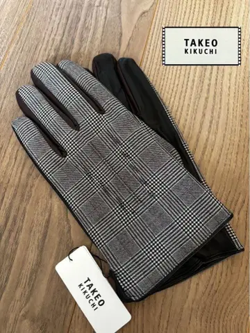 SALE 새상품 다케오 키쿠치 양가죽 장갑 그레이 체크 무늬