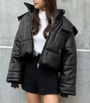 GRL 후드 부착 가죽 충전솜 블루종 F 사이즈