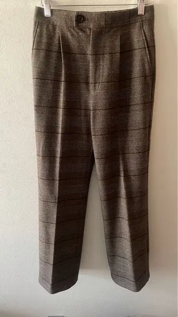 그린 라벨 브라운 체크 무늬 테일러드 팬츠