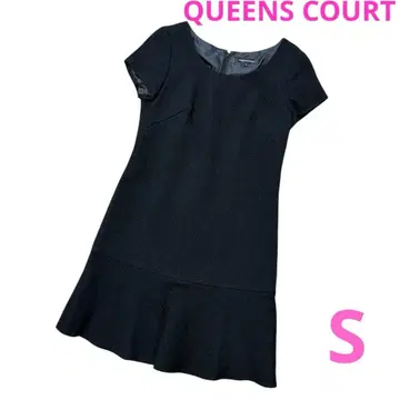 퀸즈 코트 QUEENS COURT 블랙 원피스 밑단 프릴 트위드