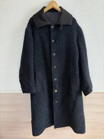 폴스미스 레오파드 안감 보아 코트 블랙 롱 코트