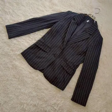 이카 스트라이프 스트레치 자켓 네이비 M 레이온 혼방