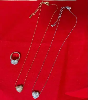 V elvet Stone 하트형 스톤 목걸이 2개, 하트 반지 세트