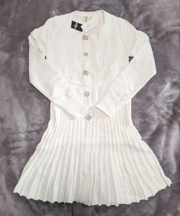 새상품 리브 긴팔 미니 원피스 버튼 포함 화이트