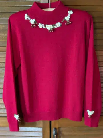 모 100% 꽃 모티브 스웨터