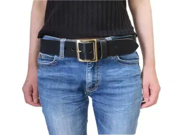 도치기 가죽 벨트 (블랙) 골드 도금 버클 40mm 폭 통가죽