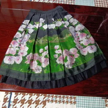 플레어 스커트 꽃무늬 블랙