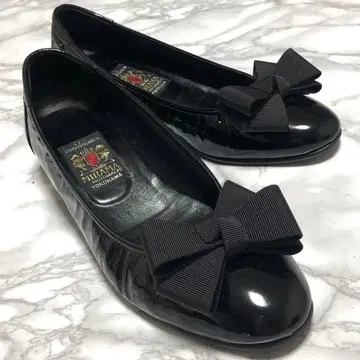 MIHAMA 미하마 에나멜 리본 포함 플랫슈즈 블랙 25cm