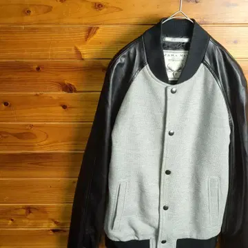 점퍼 블루종 자켓 그레이 블랙 M 인조 가죽 캐주얼