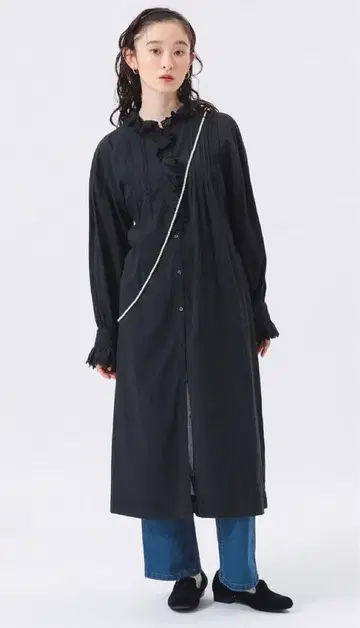 미사용 새상품 BEAMS BOY 유로 빈티지 프릴 원피스 블랙