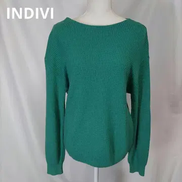 INDIVI 와플 편직 니트 38 그린 울 x 캐시미어 혼방 스웨터