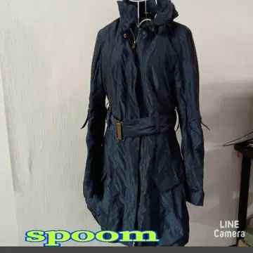 스품 네이비 후드 부착 롱 코트 36 사이즈