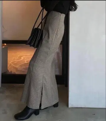 nairo 하운드투스 체크 패턴 머메이드 스커트