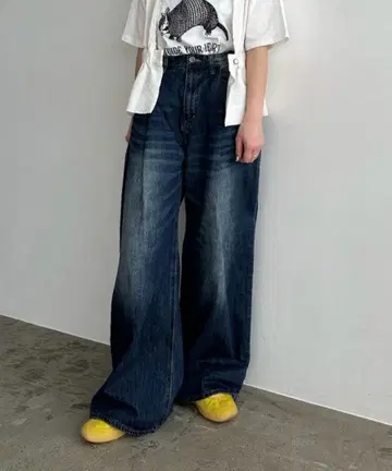 JEANASIS 컬러 턱 데님 와이드 팬츠