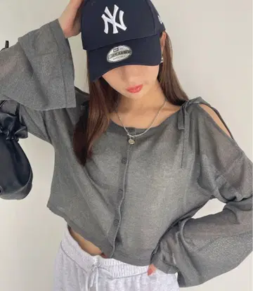 숄더 리본 & 슬릿 시어 가디건 프리 사이즈