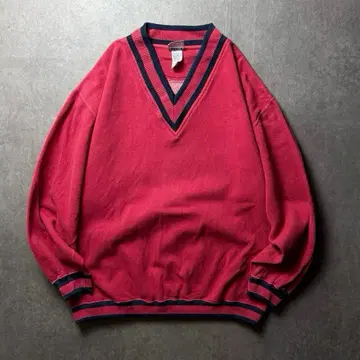 PLUMA 맨투맨 V넥 90s 트레디셔널 스트릿 빨간색 L