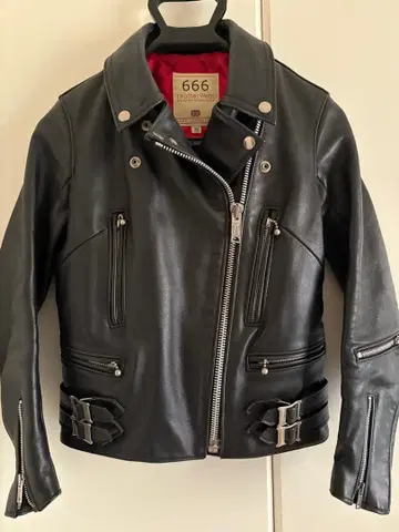 666 Leather Wear 블랙 가죽 자켓 32 사이즈