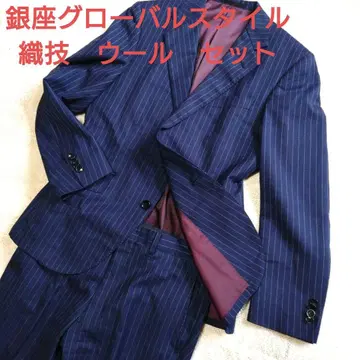 긴자 글로벌 스타일 직기 네이비 핀스트라이프 비즈니스 정장