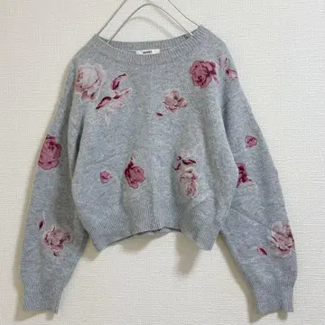 스나이델 니트 라이트 그레이 꽃무늬 오샤레 스웨터