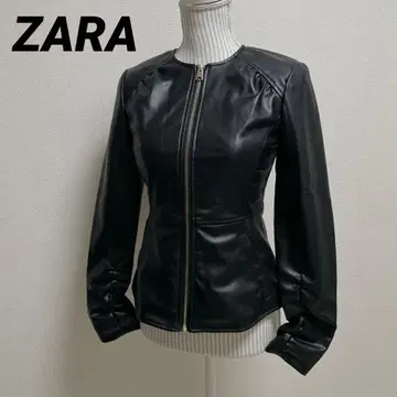 자라 노카라 자켓 페이스 가죽 블랙 금 지퍼 포켓